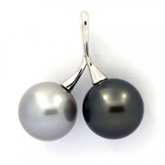 Ciondolo in Argento e 2 Perle di Tahiti Rotonde C 13.6 e 13.7 mm