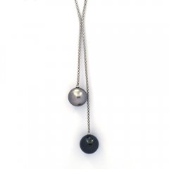 Collana in Argento e 2 Perle di Tahiti Rotonde B/C 12.6 e 12.8 mm