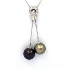 Collana in Argento e 2 Perle di Tahiti Rotonde C+ 11 e 11.3 mm
