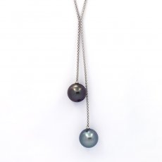 Collana in Argento e 2 Perle di Tahiti Rotonde B/C 13.1 e 13.3 mm