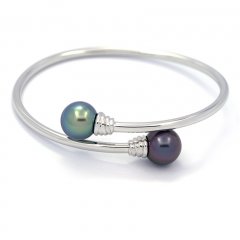 Braccialetto in Argento e 2 Perle di Tahiti Rotonde C+ 10.8 mm