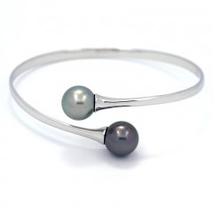 Braccialetto in Argento e 2 Perle di Tahiti Rotonde C 11 e 11.1 mm
