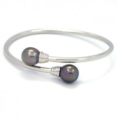 Braccialetto in Argento e 2 Perle di Tahiti Semi-Barocche B 10.3 mm