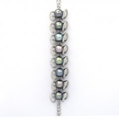 Braccialetto in Argento e 8 Perle di Tahiti Semi-Barocche B  8.6 a 8.8 mm