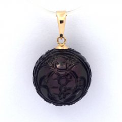 Ciondolo in Oro 18K e 1 Perla di Tahiti Incisa 13 mm