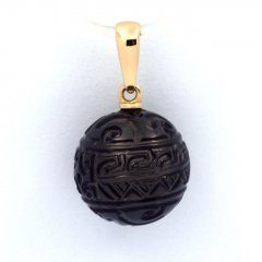 Ciondolo in Oro 18K e 1 Perla di Tahiti Incisa 12 mm