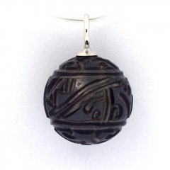 Ciondolo in Argento e 1 Perla di Tahiti Incisa 11.5 mm