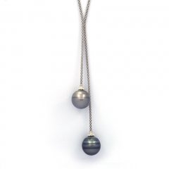 Collana in Argento e 2 Perle di Tahiti Cerchiate C 13 e 13.1 mm