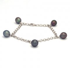 Braccialetto in Argento e 5 Perle di Tahiti Semi-Barocche A/B  8 a 8.5 mm
