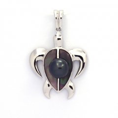 Ciondolo in Argento e 1 Perla di Tahiti Rotonda C 8 mm