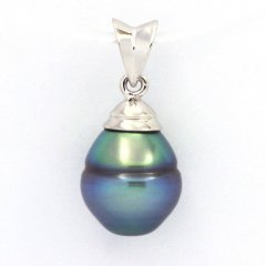 Ciondolo in Argento e 1 Perla di Tahiti Cerchiata B+ 9.4 mm