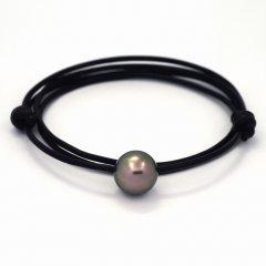 Collana in Cuoio e 1 Perla di Tahiti Rotonda C 13.4 mm