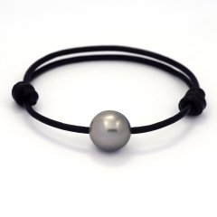Braccialetto in Cuoio e 1 Perla di Tahiti Semi-Rotonda C 12.4 mm
