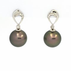 Orecchini in Argento e 2 Perle di Tahiti Rotonde C 11 mm