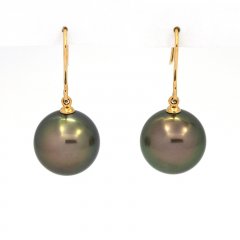 Orecchini in Oro 18K e 2 Perle di Tahiti Rotonde B/C 13.2 e 13.3 mm