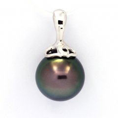 Ciondolo in Argento e 1 Perla di Tahiti Semi-Rotonda C 12.2 mm