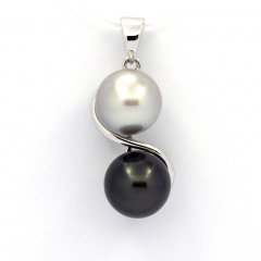 Ciondolo in Argento e 2 Perle di Tahiti Semi-Rotonda C 8.2 e 8.4 mm