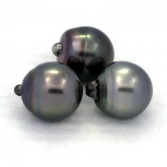 Lotto di 3 Perle di Tahiti Semi-Barocche C di 12.5 a 12.8 mm