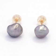 Orecchini in Oro 18K e 2 keishi di Tahiti
