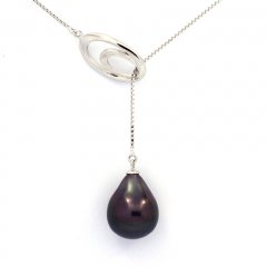 Collana in Argento e 1 Perla di Tahiti Semi-Baroccha A 10 mm