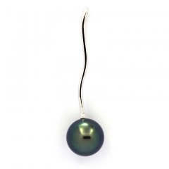 Ciondolo in Oro bianco 18K e 1 Perla di Tahiti Rotonda Top Gem 9.5 mm