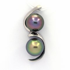 Ciondolo in Argento e 2 Perle di Tahiti Semi-Barocche B+ 9.8 mm
