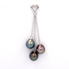 Ciondolo in Argento e 3 Perle di Tahiti Semi-Barocche A/B 8.4 a 8.6 mm