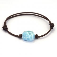 Braccialetto in Cotone e 1 Larimar - 14 x 14 x 8.6 mm - 2.8 gr