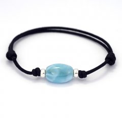 Braccialetto in Cotone e 1 Larimar - 15 x 11 x 6.8 mm - 2.1 gr
