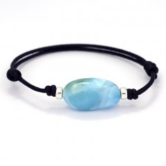 Braccialetto in Cotone e 1 Larimar - 22.5 x 13 x 8.6 mm - 4.5 gr