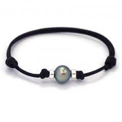 Braccialetto in Cotone e 1 Perla di Tahiti Semi-Baroccha C 9.2 mm