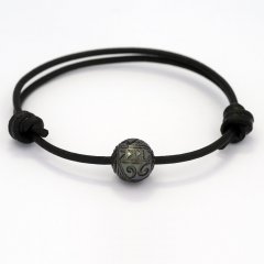 Braccialetto in Cuoio e 1 Perla di Tahiti Incisa  11.4 mm