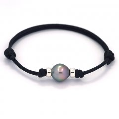 Braccialetto in Cotone e 1 Perla di Tahiti Semi-Baroccha C 9.1 mm