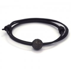 Collana in Cuoio e 1 Perla di Tahiti Incisa  12.8 mm