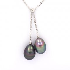 Collana in Argento e 2 Perle di Tahiti Cerchiate C 9.1 e 9.3 mm