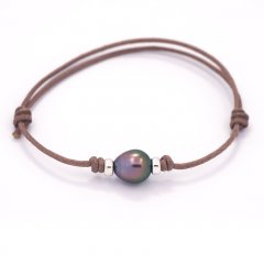 Braccialetto in Cotone e 1 Perla di Tahiti Semi-Baroccha B 8 mm