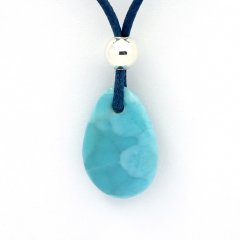 Collana in Cotone, Argento e 1 Larimar - 19.5 x 13 x 4.8 mm - 2.1 gr