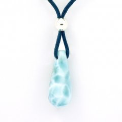 Collana in Cotone, Argento e 1 Larimar - 25 x 10 x 10 mm - 3.7 gr