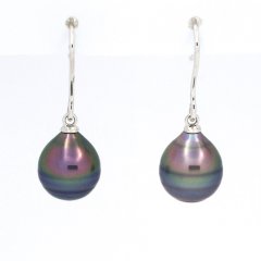 Orecchini in Argento e 2 Perle di Tahiti Cerchiate C+ 9.5 mm