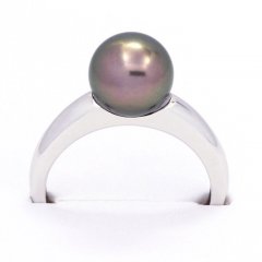 Anello in Argento e 1 Perla di Tahiti Rotonda B 8.7 mm