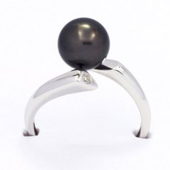 Anello in Argento e 1 Perla di Tahiti Rotonda B 8.3 mm