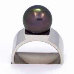 Anello in Argento e 1 Perla di Tahiti Rotonda B 10.8 mm