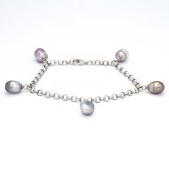 Braccialetto in Argento e 5 Keishi di Tahiti
