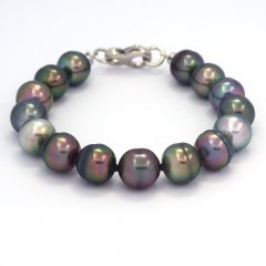 Braccialetto con 15 Perle di Tahiti Cerchiate B  10 a 10.4 mm e Argento .925