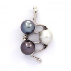 Ciondolo in Argento e 3 Perle di Tahiti Semi-Rotonda C 9 mm