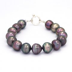 Braccialetto con 15 Perle di Tahiti Cerchiate B 11 a 11.2 mm e Argento .925