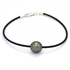 Braccialetto in Gomma, Argento e 1 Perla di Tahiti Semi-Baroccha C 10.8 mm