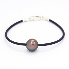 Braccialetto in Gomma, Argento e 1 Perla di Tahiti Rotonda C 10.5 mm