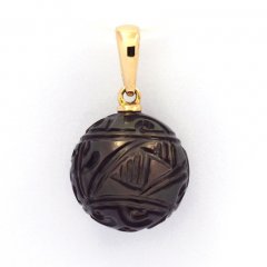 Ciondolo in Oro 18K e 1 Perla di Tahiti Incisa 12 mm