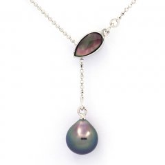 Collana in Argento e 1 Perla di Tahiti Semi-Baroccha A 9.1 mm